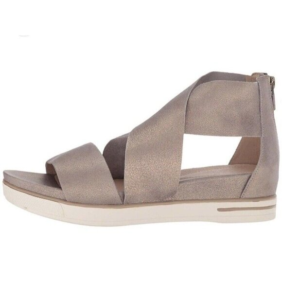 Eileen Fisher Sport Gold Brown Metallic Leather Suede Flats Sz 6.5 - Picture 1 of 9